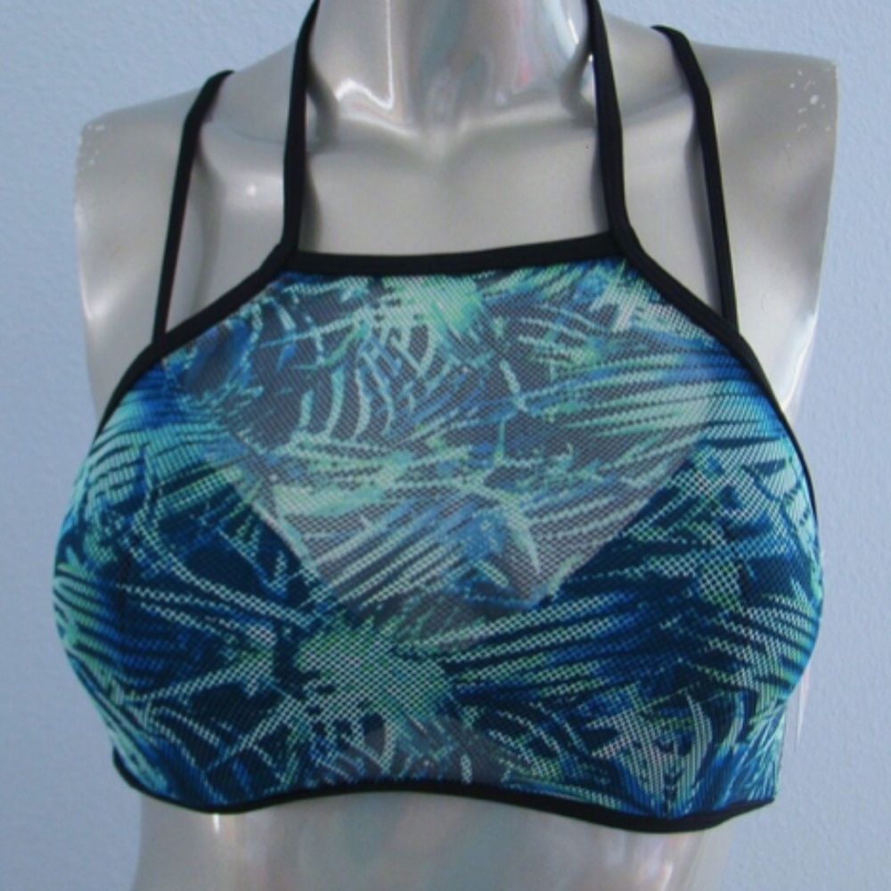 PINK Victorias Secret Bikini Top High Neck Strappy Push Up Mesh New S (AA-C)